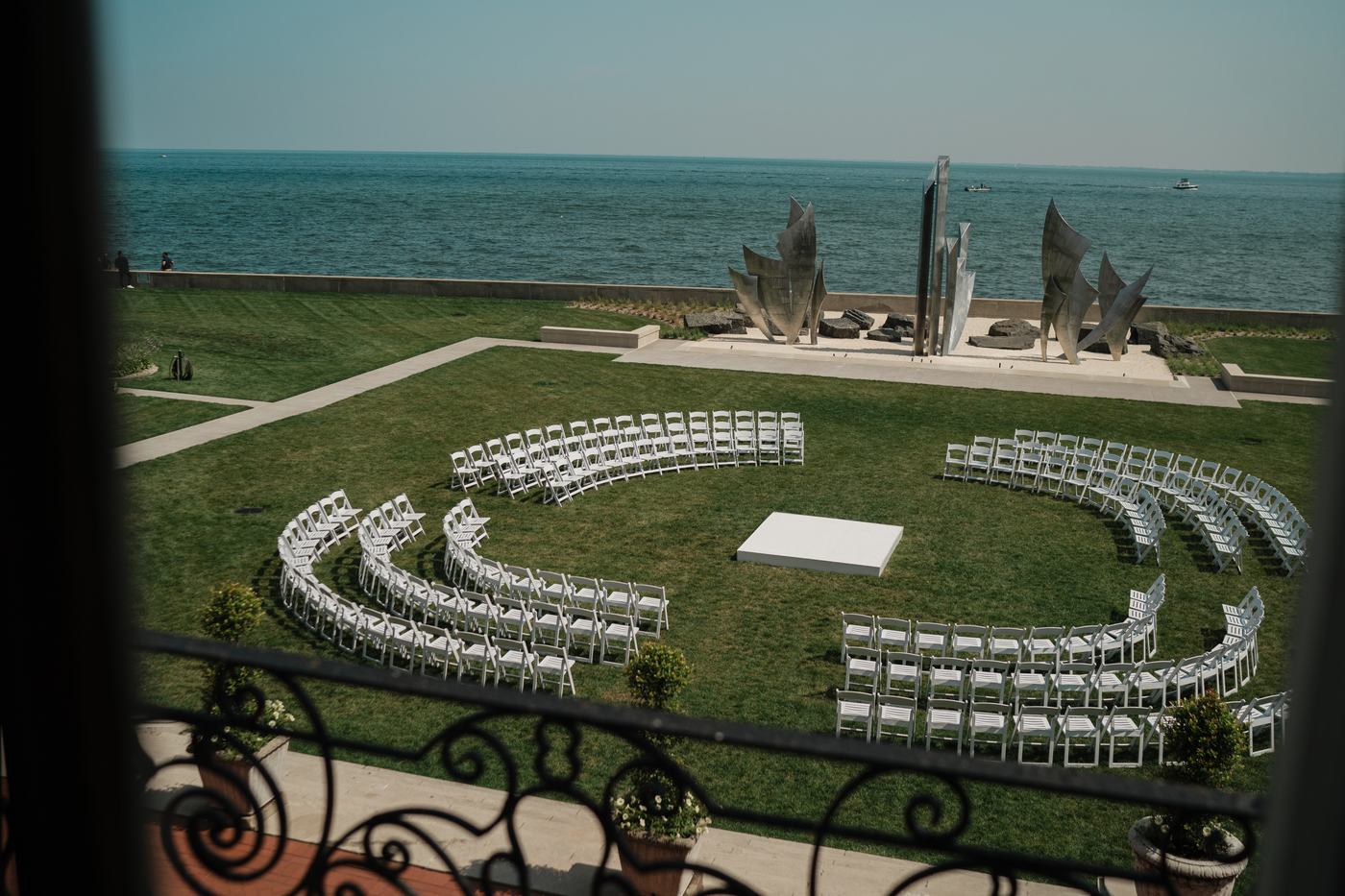 Lakefront ceremony setup at The War Memorial, Grosse Pointe