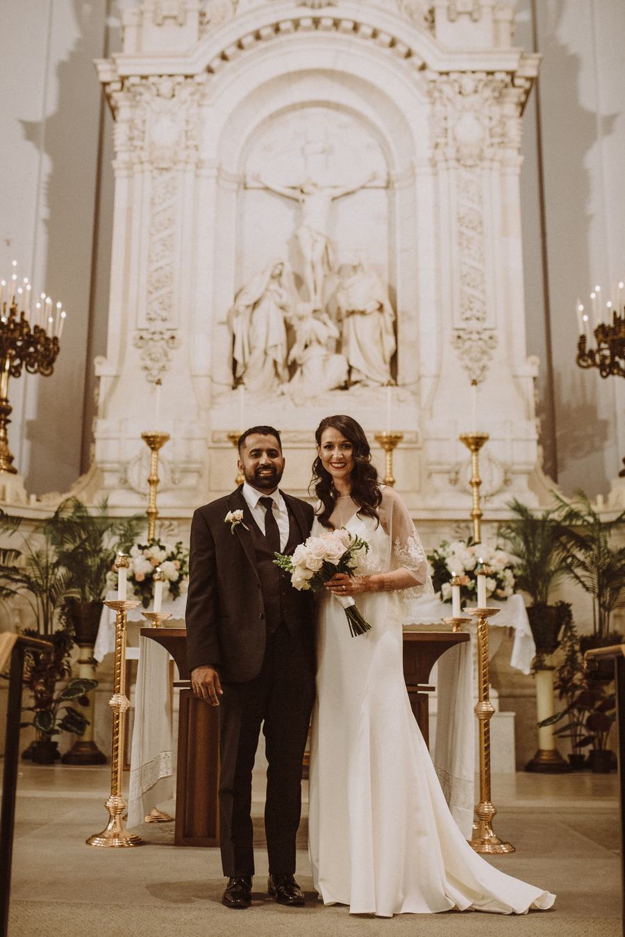 M and Y wedding portrait at their Catholic ceremony