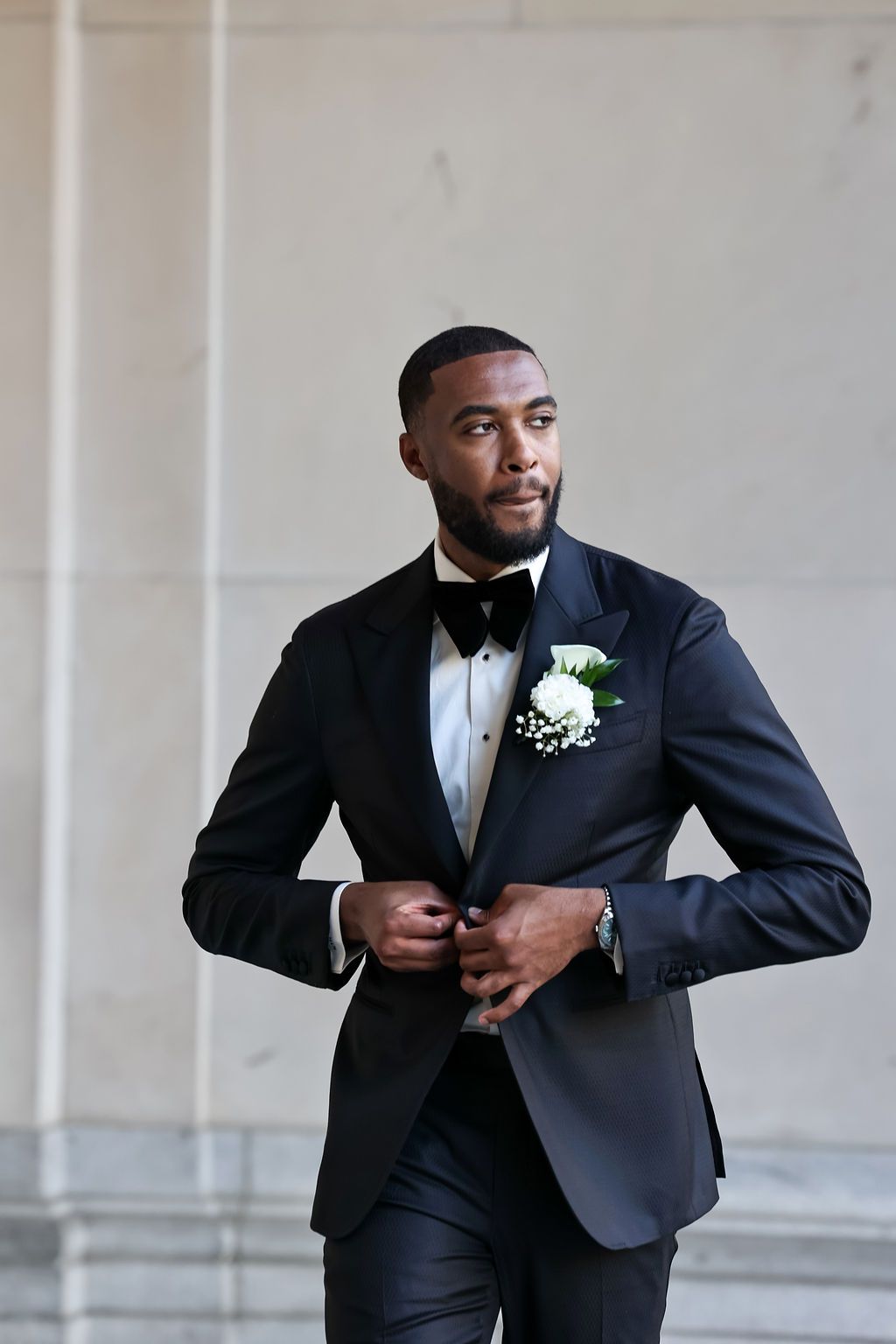 Groom portrait before the ceremony at the Detroit Athletic Club