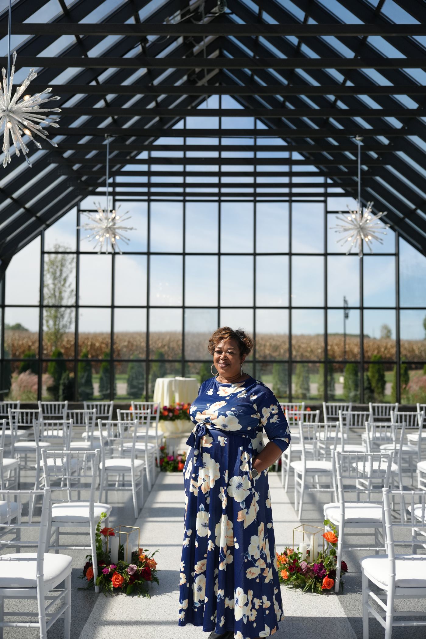Lorna Marshall of The Planning Exchange at a glass pavilion wedding venue