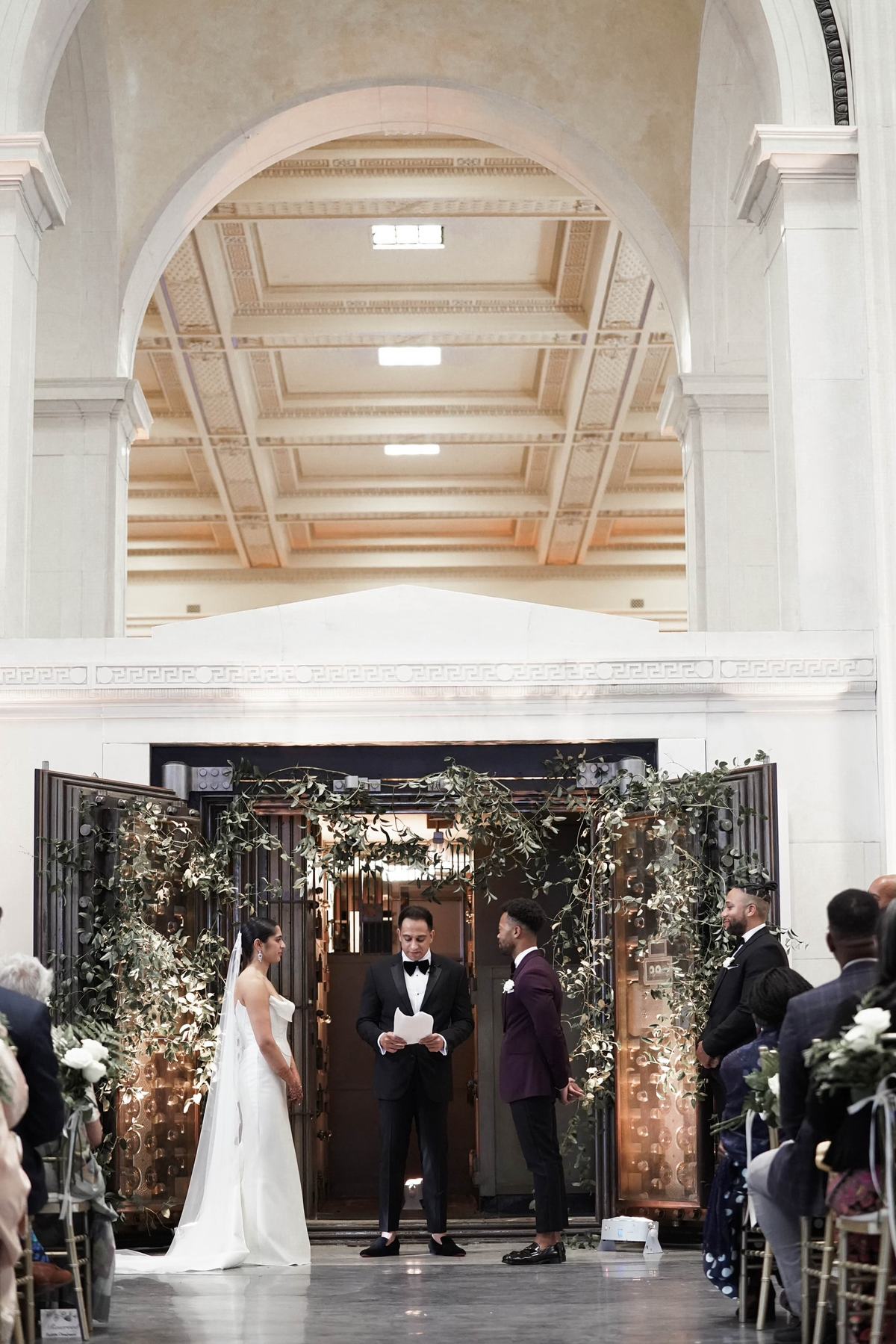 Wedding processional under the archway at State Savings Bank, Detroit