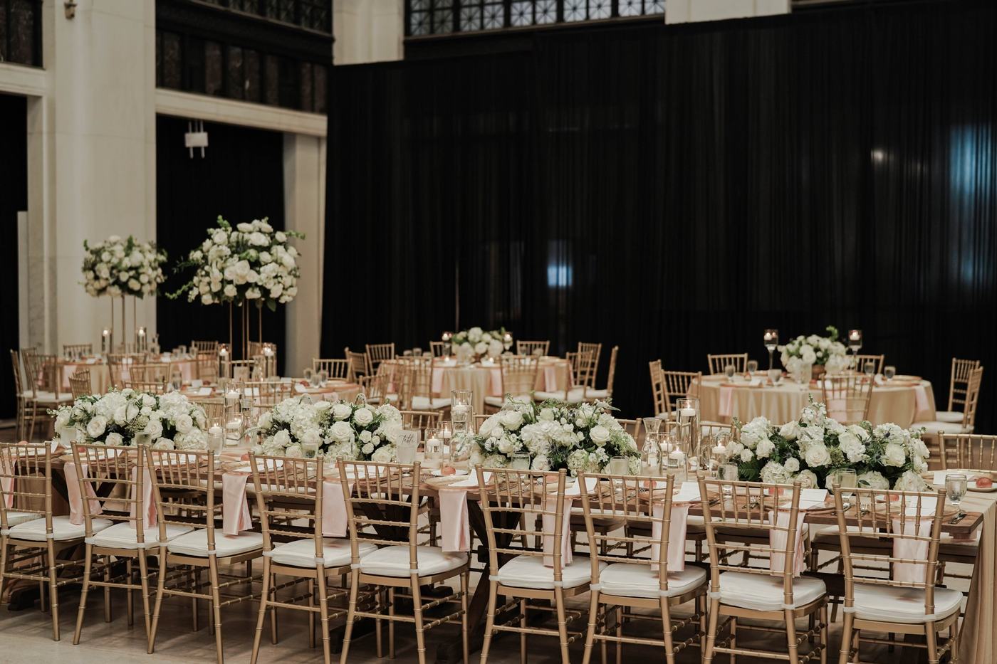 Reception room at State Savings Bank, downtown Detroit wedding venue