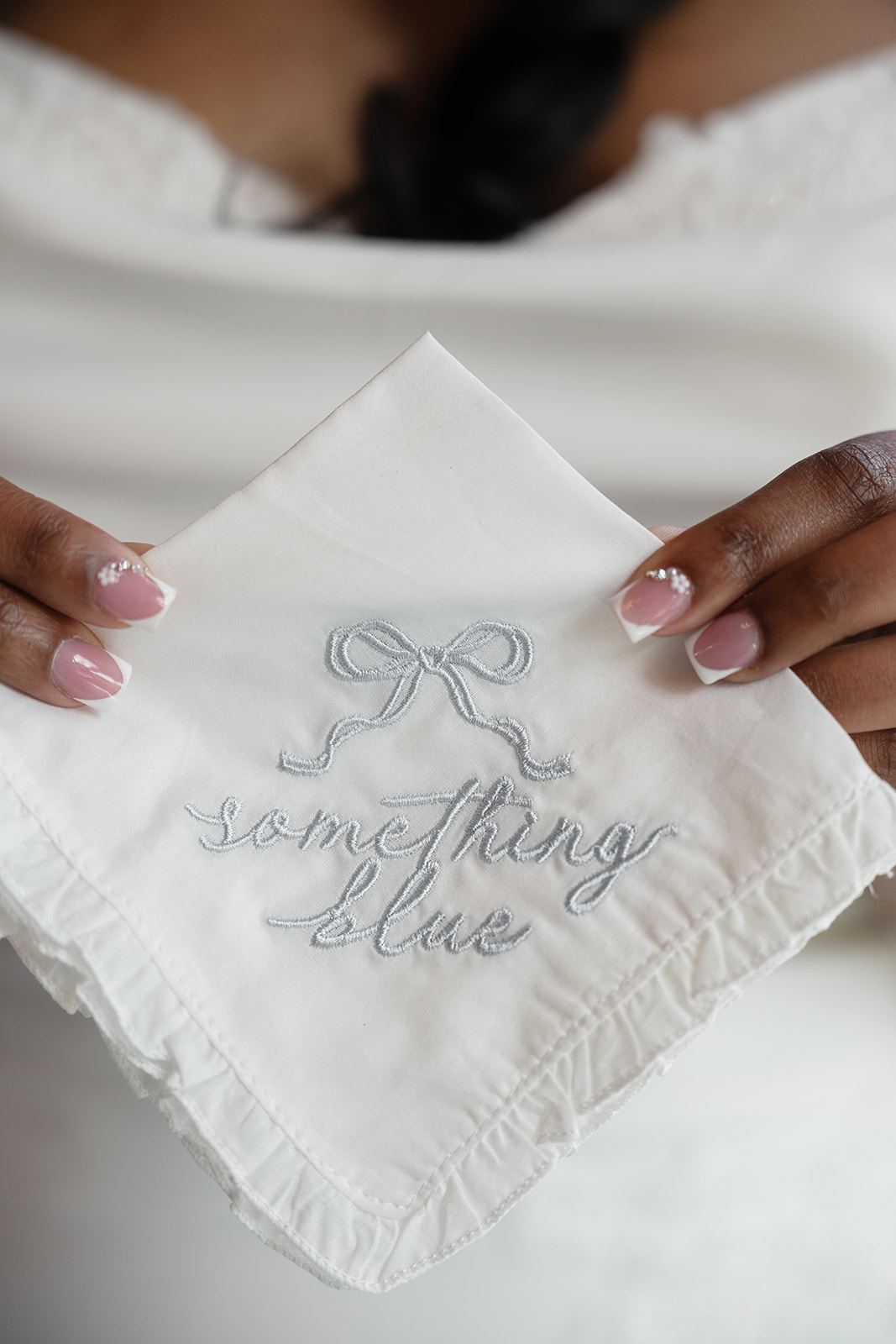 Something blue handkerchief detail before the ceremony